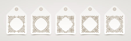A set of tags or labels decorated with flourishes patterns. Vector illustration.のイラスト素材