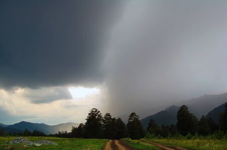Mountain landscape in the rain