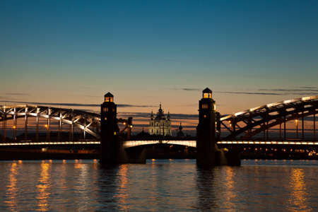 Bridge Petra Great and Smolinyy cathedralの写真素材
