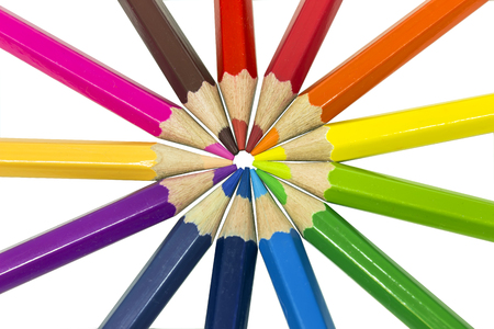 Colour pencils isolated on white background close upの写真素材