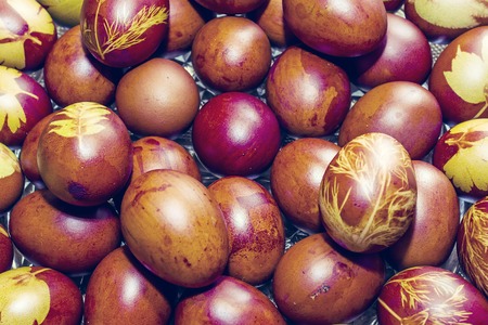 Easter eggs on wood backgroundの写真素材