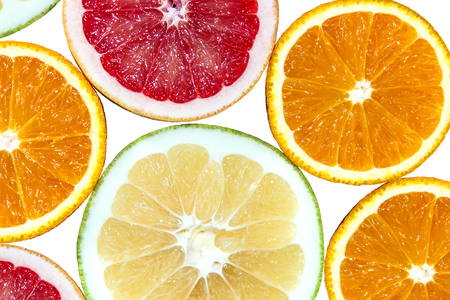 Orange grapefruit isolated on a white background. View from aboveの写真素材
