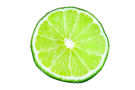 slice of lime isolated on white backgroundの写真素材