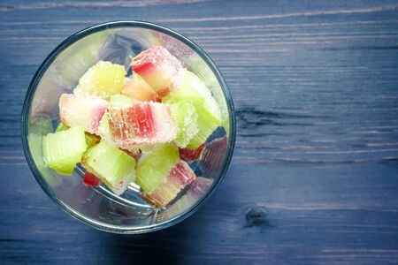 Frozen rhubarb in the glass.の写真素材