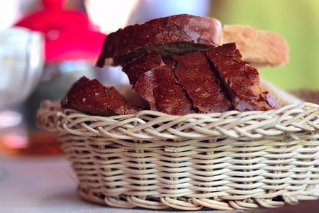 Bread in a wicker basketの写真素材