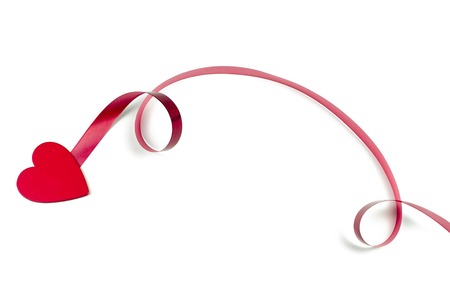 Red heart ribbon, on white backgroundの写真素材