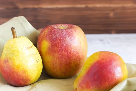 fresh pears on wooden backgroundの写真素材