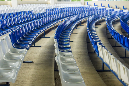 Row of chairs in blue and whiteの写真素材