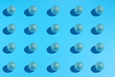 Symmetrically located blue christmas ballsの写真素材