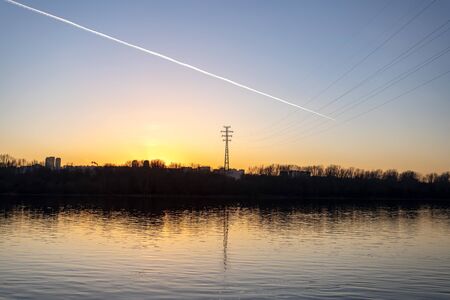 Sunset over the river Volga in city of Nizhniy Novgorod, Russia