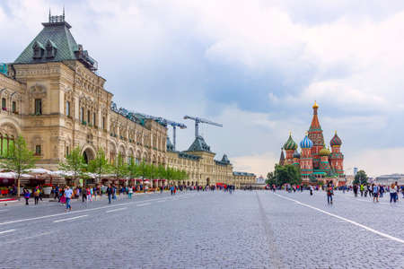 MOSCOW - JULY 14, 2019: People visit the Red Square in summer in Moscow, Russia. Red Square and...