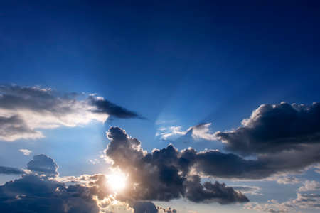 Dramatic sky with clouds on sunset. Nature composition. Summer backgroundの写真素材