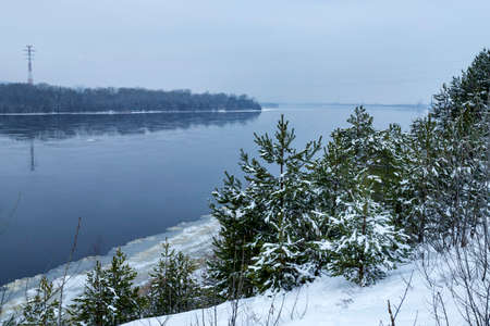 Winter river Volga landscape. Mistyc winter dayの写真素材