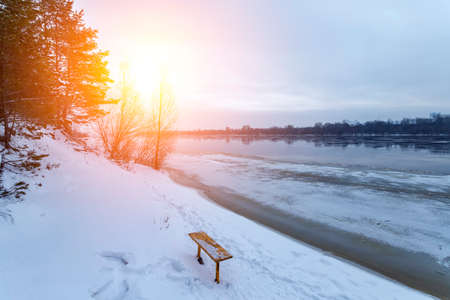 Winter river Volga landscape. Mistyc winter dayの写真素材