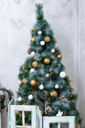 Merry Christmas and Happy Holidays. A beautiful retro style decorated for Christmasの写真素材