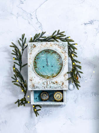 Merry Christmas and Happy Holidays. A beautiful retro style decorated for Christmasの写真素材