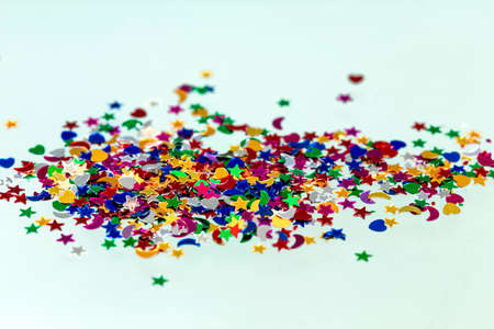 Confetti on white background. Birthday party and christmas backgroundの写真素材