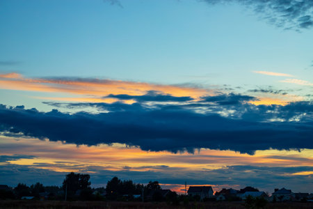 Amazing blue sunset sky. Beautiful dramatic skyの写真素材