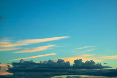 Amazing blue sunset sky. Beautiful dramatic skyの写真素材