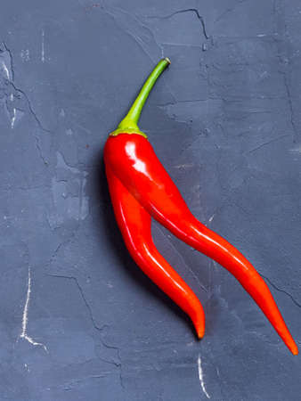 Red sharp pepper on a dark background. Top viewの写真素材