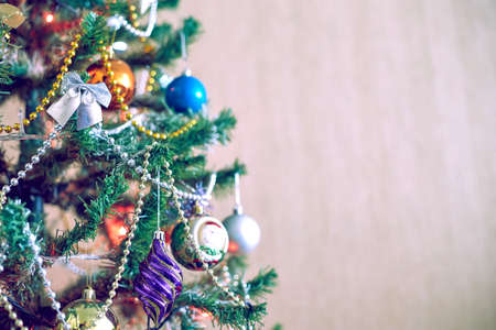 Christmas and New Year's toys on the Christmas tree. Selective focusの写真素材