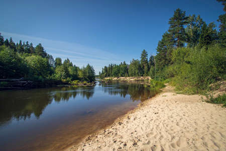 River on the sunny autumn or summer day at sunny weather.の写真素材