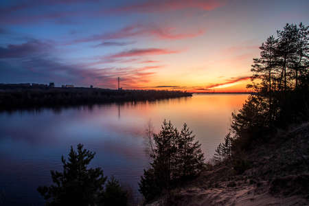 Beautiful sunset on the River Volga. Nizhny Novgorod, Russia.の写真素材