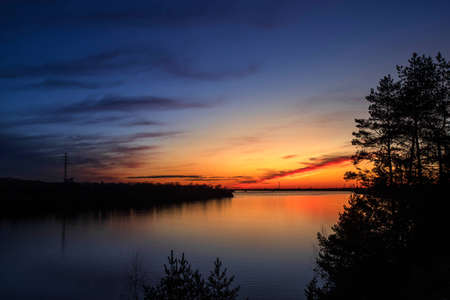 Beautiful sunset on the River Volga. Nizhny Novgorod, Russia.の写真素材