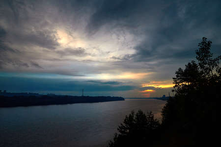 Summer sunset on the Volga river. Summer evening.の写真素材