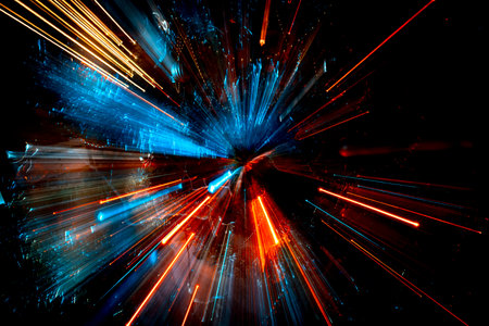 Neon lights texture with long exposure. Happy New Year and Merry Christmas background.の写真素材
