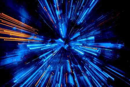 Neon lights texture with long exposure. Happy New Year and Merry Christmas background.の写真素材