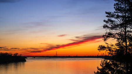 Beautiful summer or spring sunset over the Volga River.の写真素材