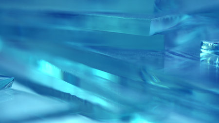 Float cut glass. Edge closeup abstract background. Selective focus.の写真素材