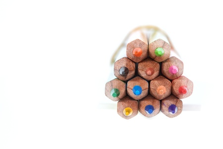 Colored pencils in a bunch of close-upの写真素材