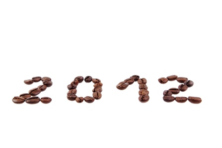 coffee beans in the form of 2012,a white background.