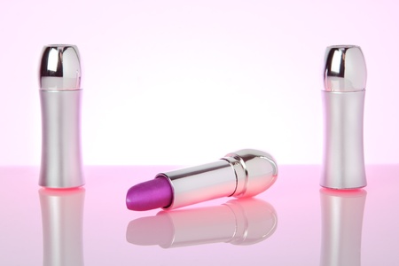 lipstick. On a pink background with brushesの写真素材