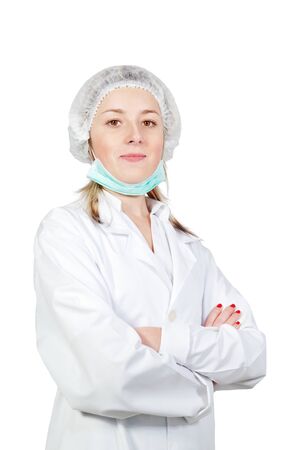 Beautiful nurse in a white coat.の写真素材