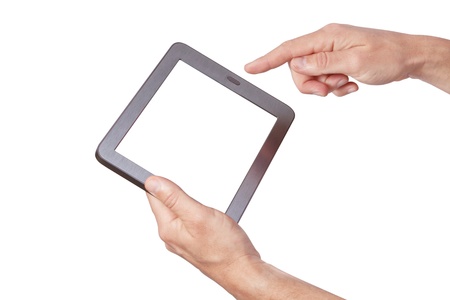 The new tablet in hand on white background