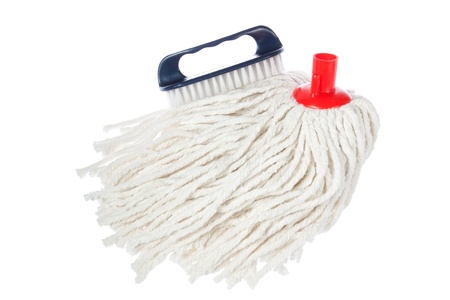 Brush and mop of rope on a white background の写真素材