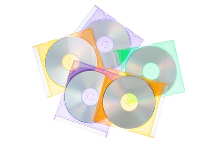 The group disks CD-DVD in the boxes  On a white background 