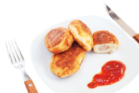 Meat patties on a plate for lunch. Close-up.の写真素材