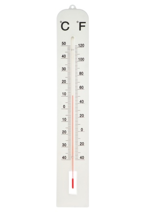 Atmospheric plastic thermometer  On a white background 