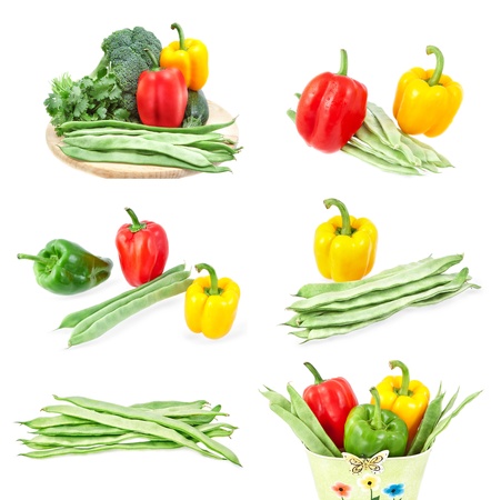 Set of images of fresh vegetables. Close-up on a white background.の写真素材