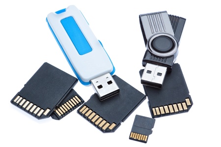 Drives and memory stick  On a white background の写真素材