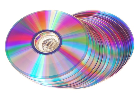 Bunch of new colorful cd drive. Close-up on a white background.