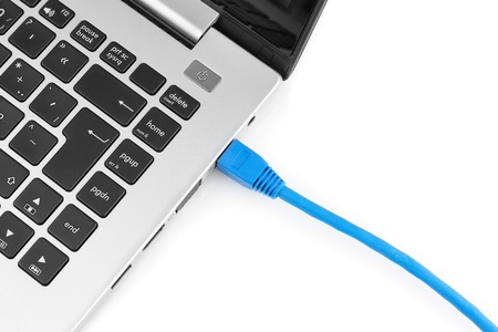Network cable to connect the network to the laptop. View from above.