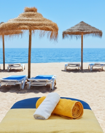 Massage therapy for sunbed on the beach  Near the sea の写真素材