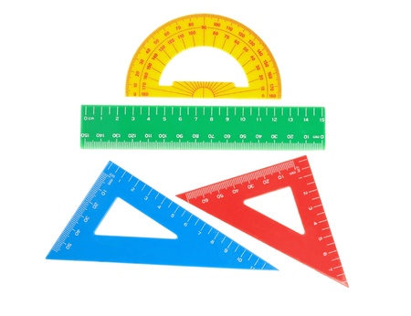 School tools triangle, ruler, protractor. Close-up.の写真素材