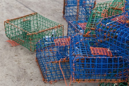 Traps for shellfish octopus on dock. Close-up.の写真素材
