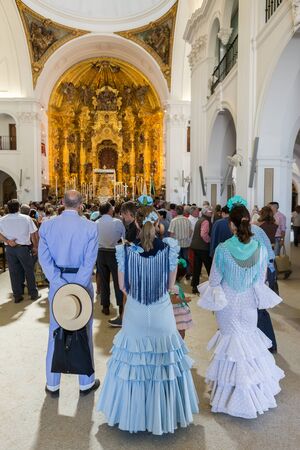 El ROCIO, ANDALUCIA, SPAIN - MAY 22: Romeria after visiting the Sanctuary goes to village.  2015  It is one of the most famous pilgrimage of Spain. This pilgrimage passes from the 15th century.のeditorial素材
